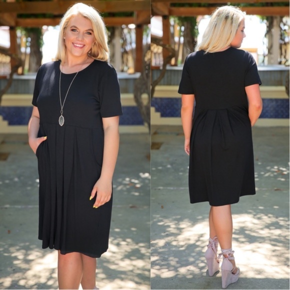 PLUS Black Pleated Dress with Pockets - Picture 2 of 2